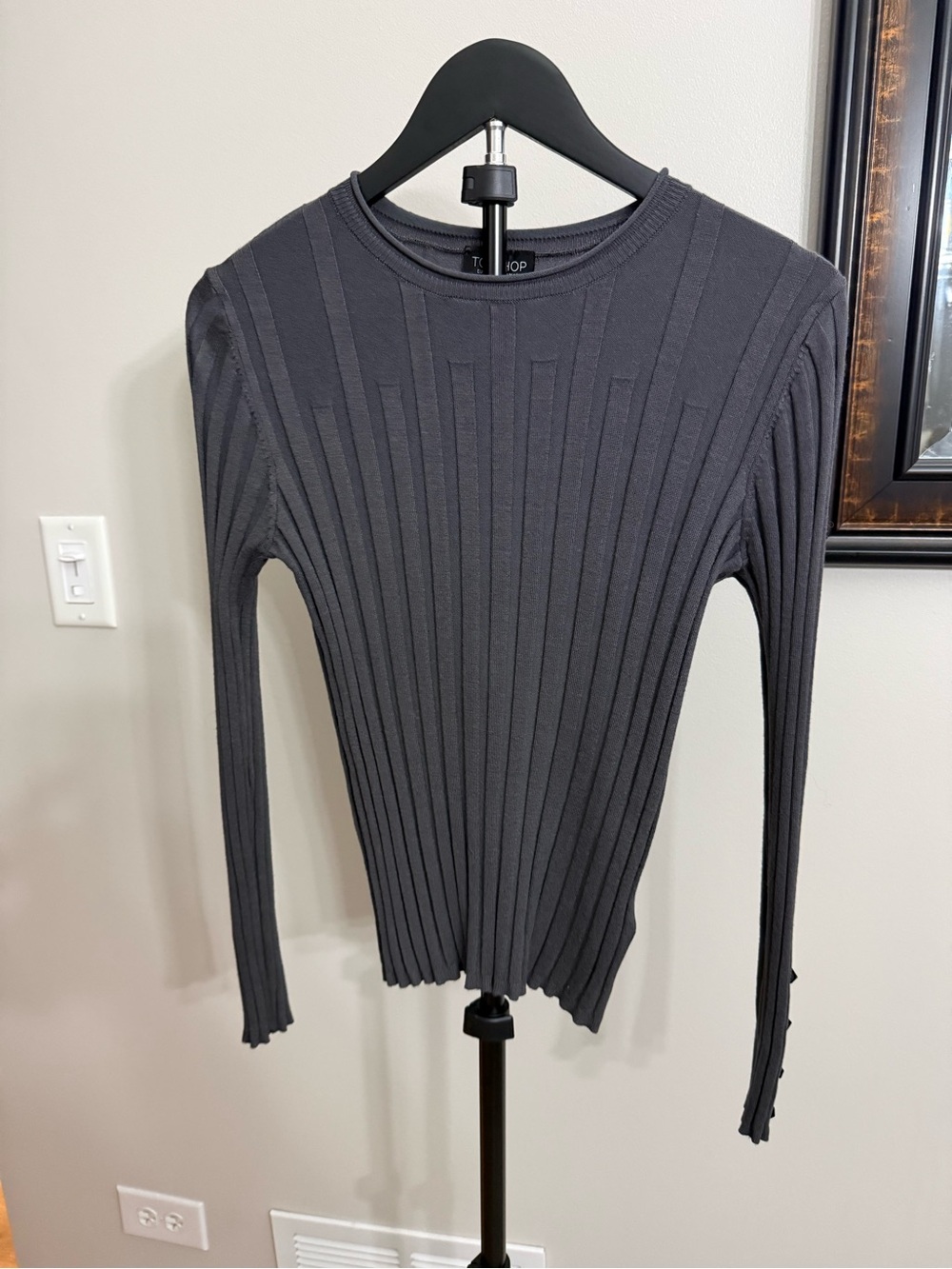 Topshop Charcoal Ribbed Crew Neck Sweater